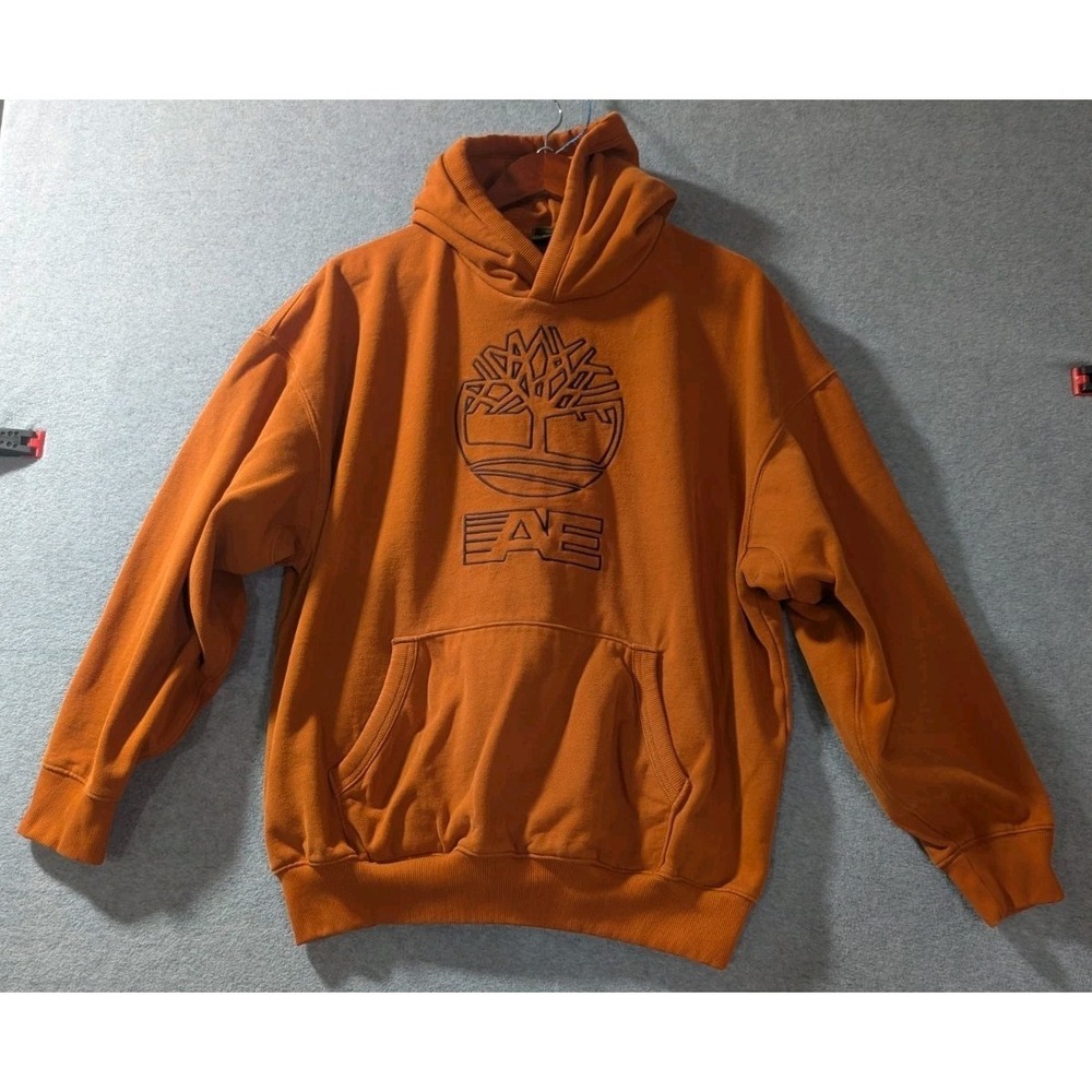 Timberland Hoodie Orange Box Fit M Embroidered Logo Streetwear
